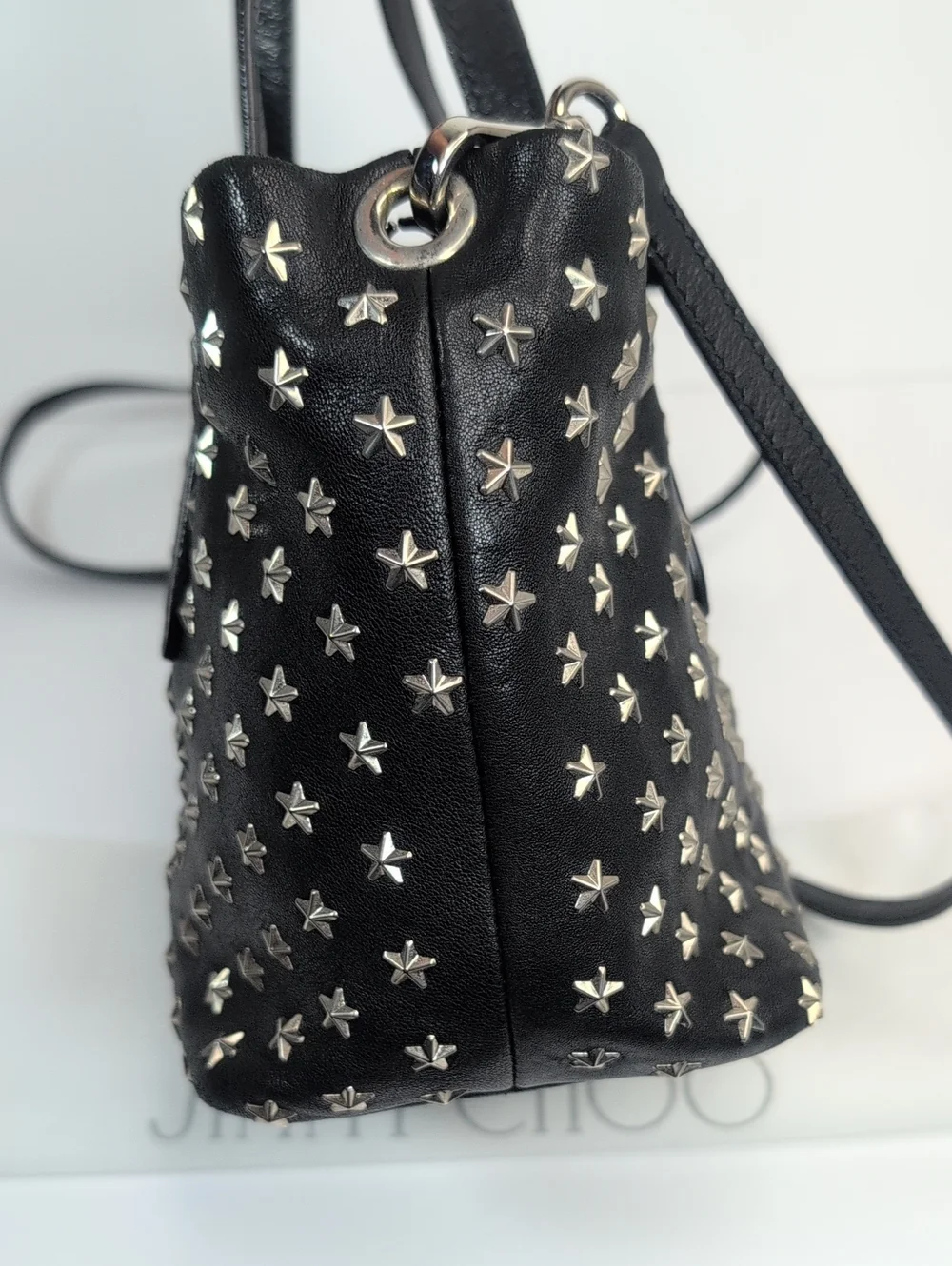 Jimmy Choo Mini Sara Star-Studded Black Leather Tote